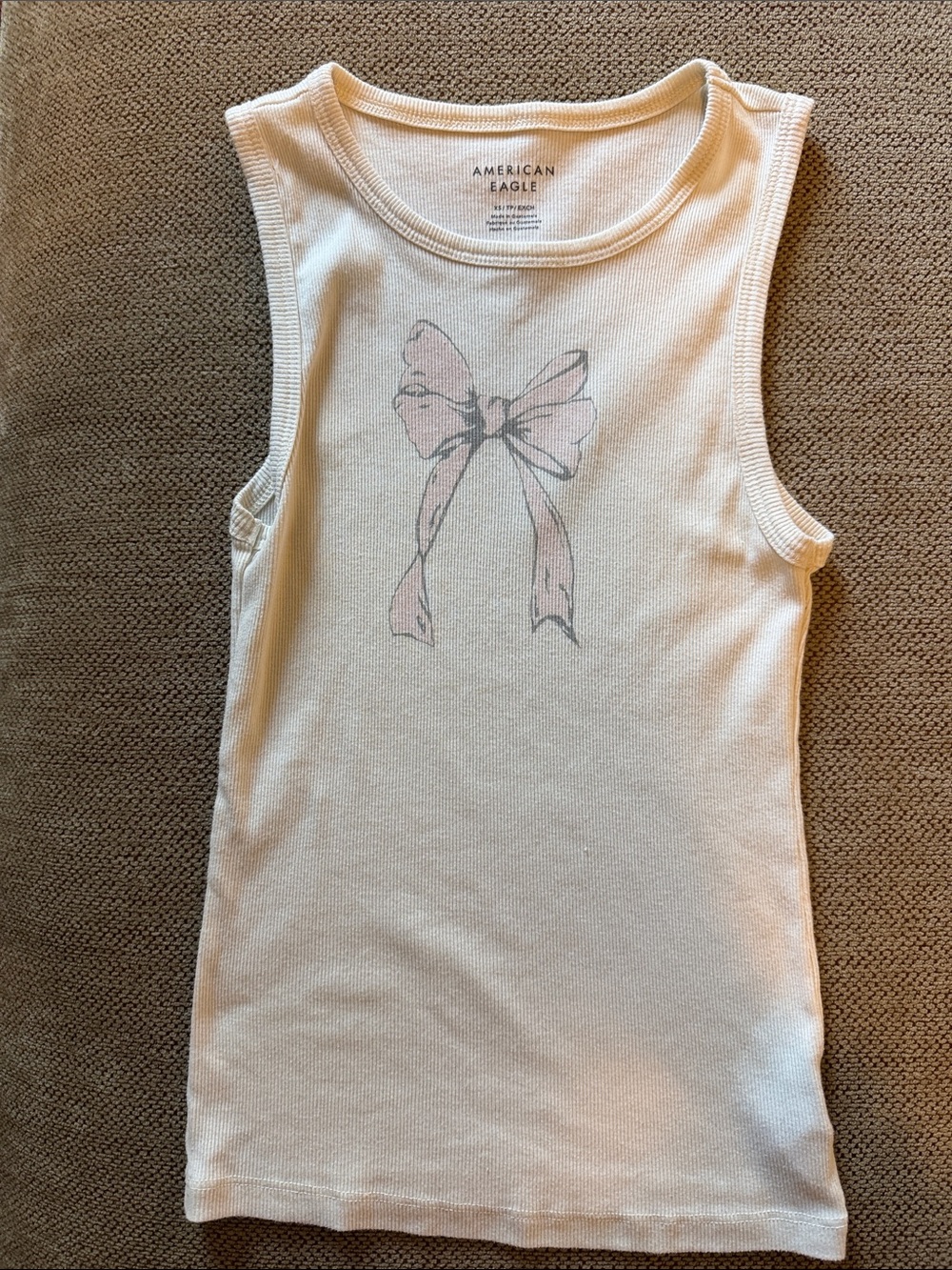 American Eagle Outfitters Cream Tank with Pink Bow Graphic